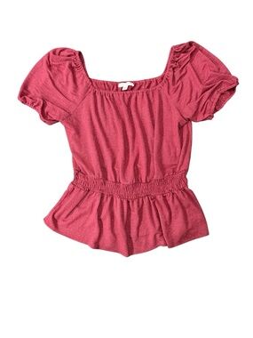 Lauren Conrad Women’s Pink Puff Sleeve Peplum Top size M